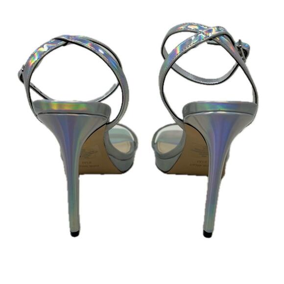 Nine West Zadie Formal Evening Silver Iridescent Ankle Strap Dress Heels 8.5M - Picture 4 of 8